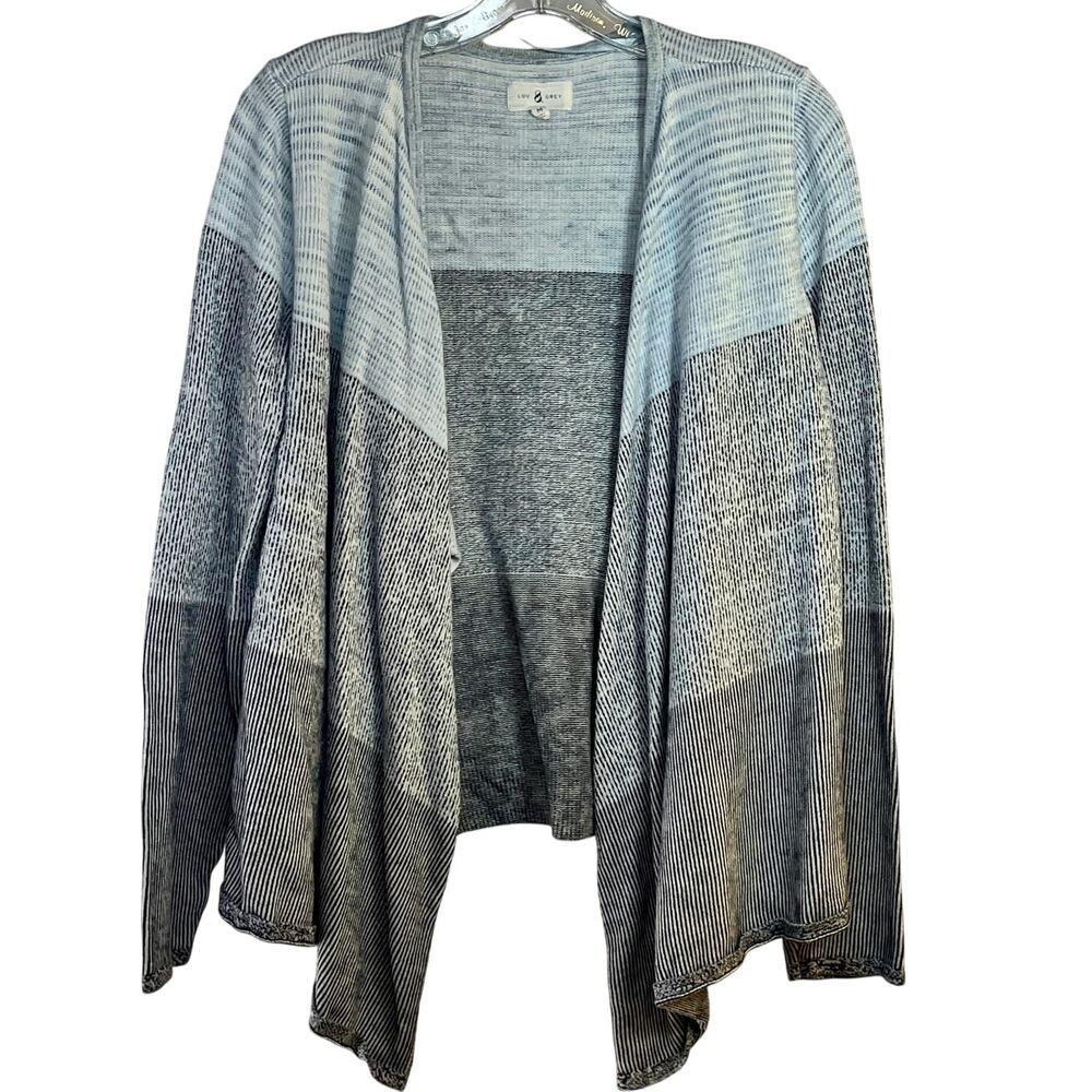 Open Front Cardigan Sweater Women's Medium Summery Knit Blue White Cotton Blend